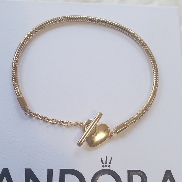 Pandora Moments Heart T-Bar Snake Chain Bracelet - Picture 4 of 11
